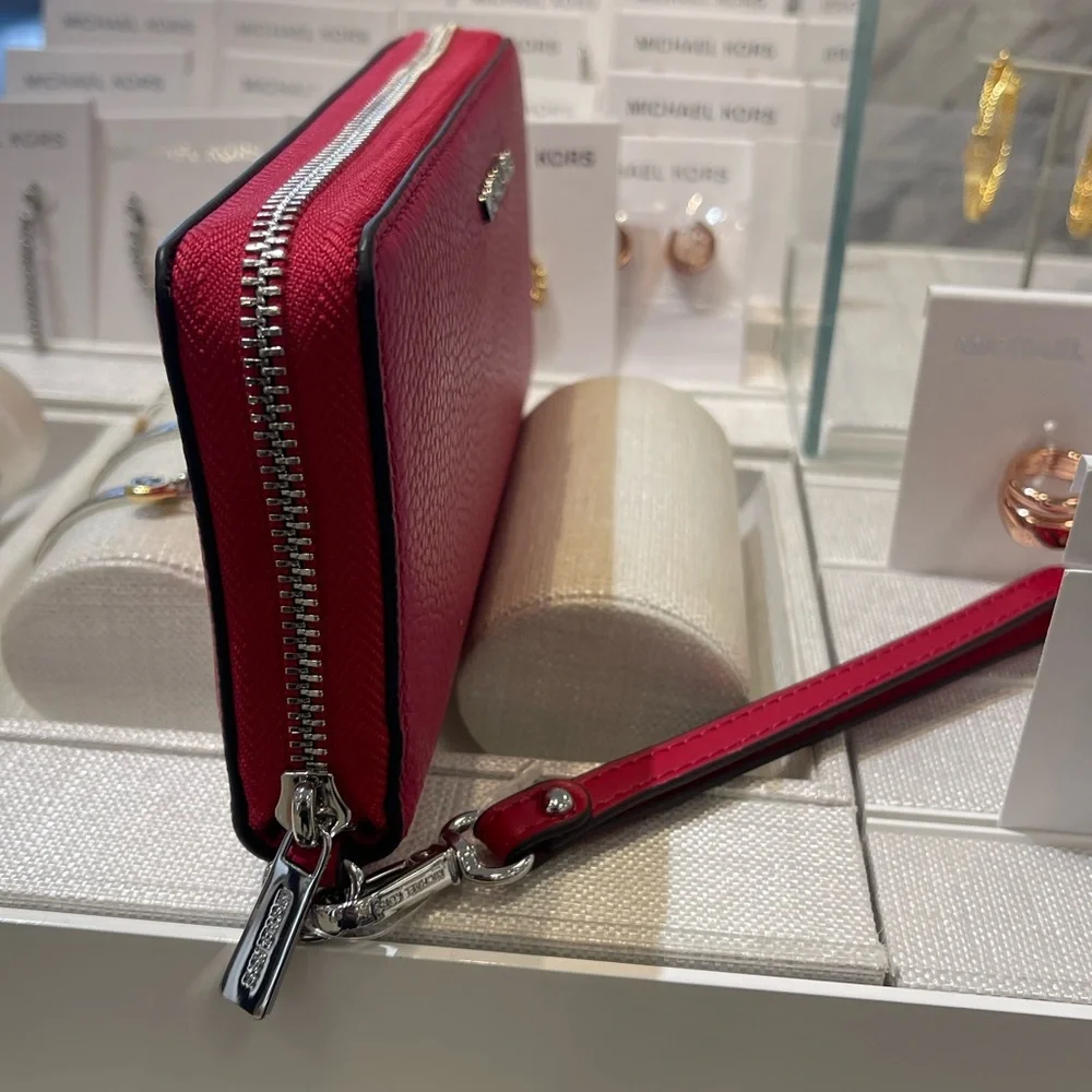 MICHAEL KORS Lg Pebbled Leather Continental Wallet Wristlet Phone Dark Raspberry